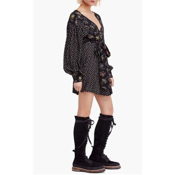 Free People Women's Wonderland Print Floral Patchwork A Line Belted Mini Dress - Picture 3 of 13